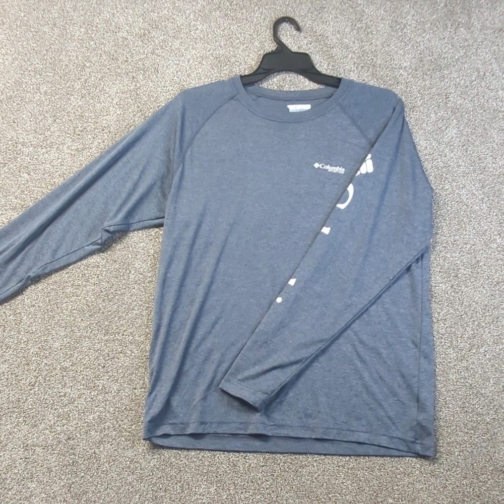 Columbia PFG Long Sleeve Fishing Shirt Mens Large Blue Heathered Performance Tee